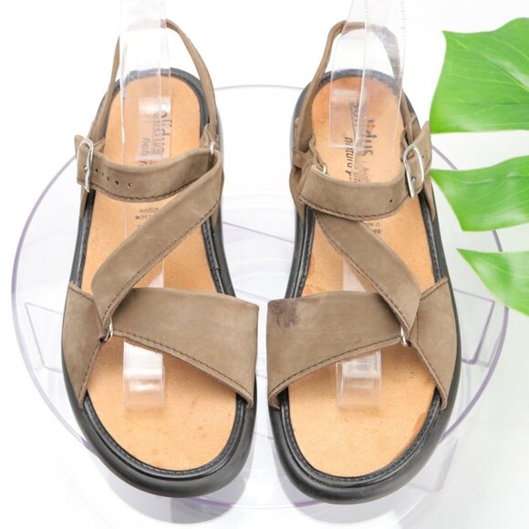Solidus Womens Sandal Size 8.5 Brown Leather Three Point Adjustable Strap Comfy - Picture 2 of 12